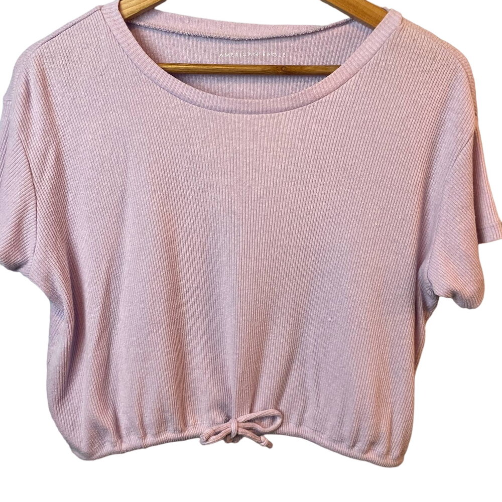 American Eagle Lilac Crop Short Sleeve Top Lightweight Drawstring Bottom XS